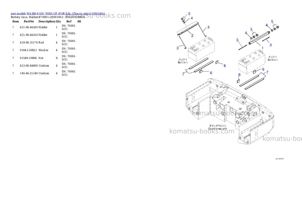 Komatsu WA380-6 S/N 70001-UP (FOR KAL (Chassis only)) Parts catalog cover Page 3
