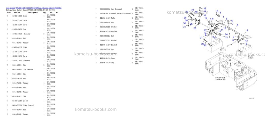 Komatsu WA380-6 S/N 70001-UP (FOR KAL (Chassis only)) Parts catalog cover Page 6