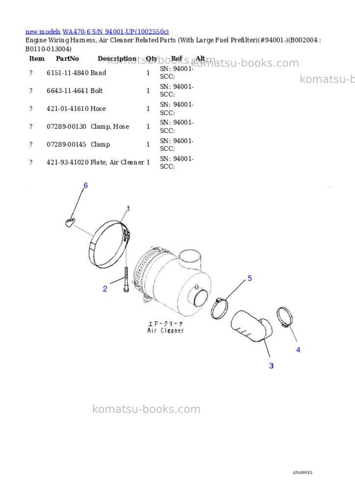 Komatsu WA470-6 S/N 94001-UP Parts catalog cover Page 5
