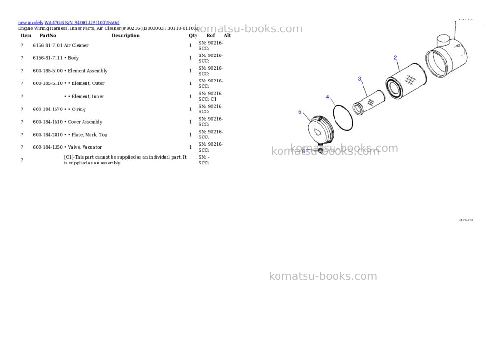 Komatsu WA470-6 S/N 94001-UP Parts catalog cover Page 9