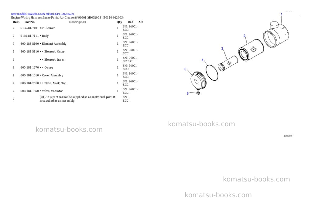 Komatsu WA480-6 S/N 94001-UP Parts catalog cover Page 4 Komatsu WA480-6 S/N 94001-UP Parts catalog cover Page 4
