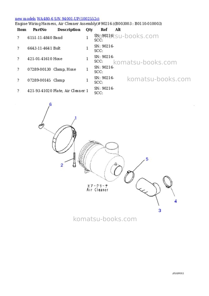Komatsu WA480-6 S/N 94001-UP Parts catalog cover Page 9 Komatsu WA480-6 S/N 94001-UP Parts catalog cover Page 9