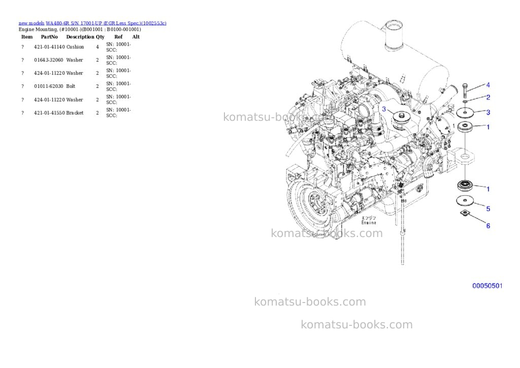 Komatsu WA480-6R S/N 17001-UP (EGR Less Spec.) Parts catalog cover