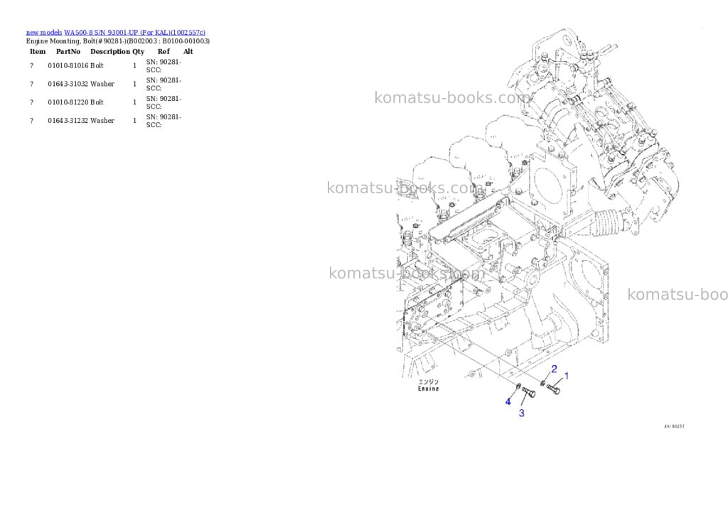 Komatsu WA500-8 S/N 93001-UP (For KAL) Parts catalog cover Page 4 Komatsu WA500-8 S/N 93001-UP (For KAL) Parts catalog cover Page 4