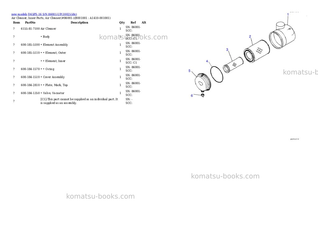 Komatsu D65PX-16 S/N 86001-UP Parts catalog cover Komatsu D65PX-16 S/N 86001-UP Parts catalog cover