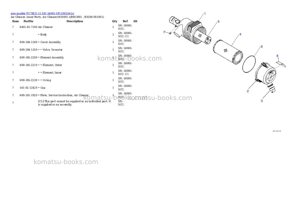 Komatsu PC78US-11 S/N 56001-UP Parts catalog cover Page 3 Komatsu PC78US-11 S/N 56001-UP Parts catalog cover Page 3