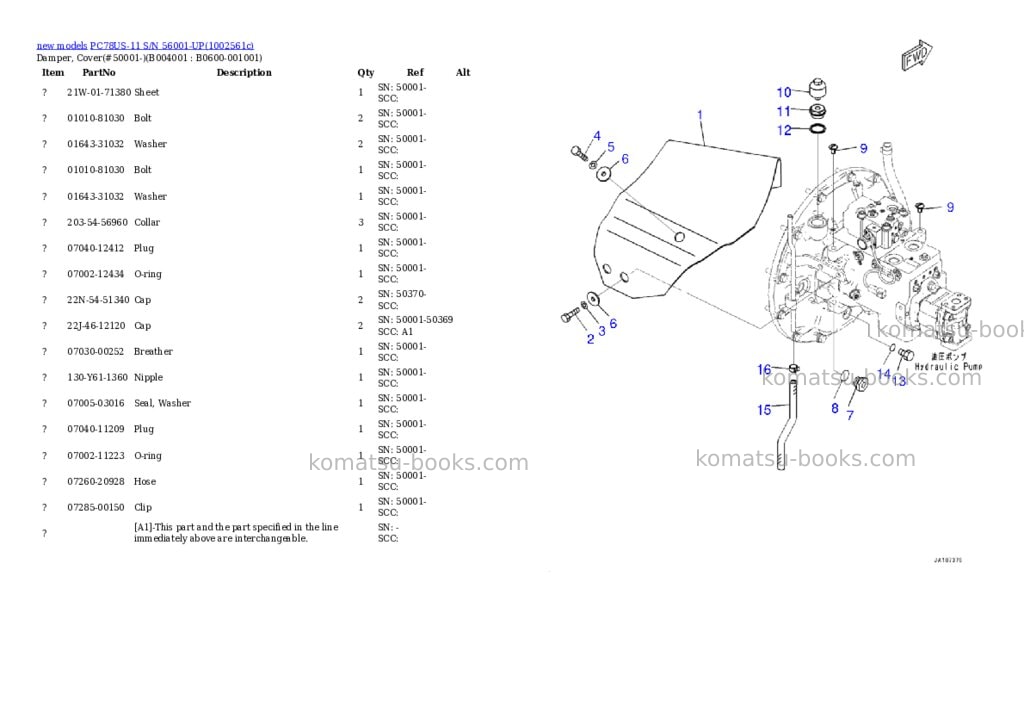 Komatsu PC78US-11 S/N 56001-UP Parts catalog cover Page 5 Komatsu PC78US-11 S/N 56001-UP Parts catalog cover Page 5