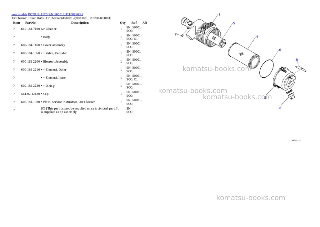 Komatsu PC78US-11E0 S/N 56001-UP Parts catalog cover Page 3 Komatsu PC78US-11E0 S/N 56001-UP Parts catalog cover Page 3