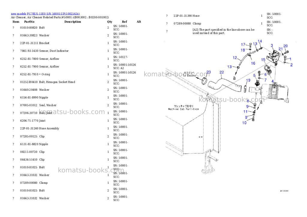 Komatsu PC78US-11E0 S/N 56001-UP Parts catalog cover Page 4 Komatsu PC78US-11E0 S/N 56001-UP Parts catalog cover Page 4