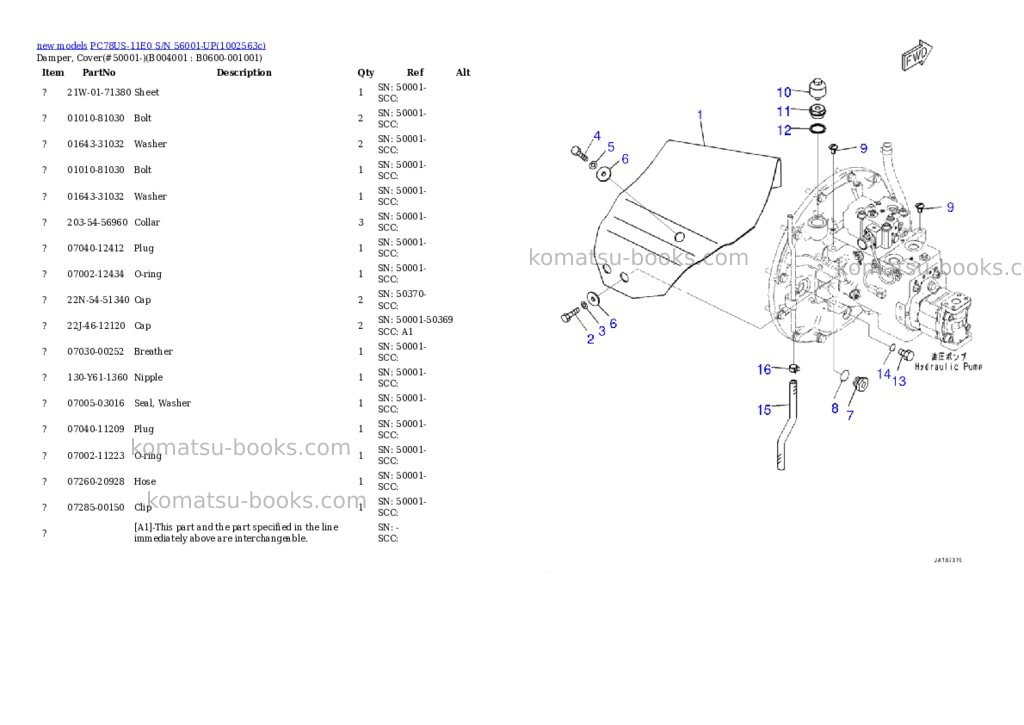 Komatsu PC78US-11E0 S/N 56001-UP Parts catalog cover Page 5 Komatsu PC78US-11E0 S/N 56001-UP Parts catalog cover Page 5