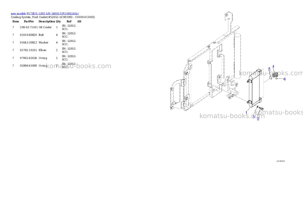 Komatsu PC78US-11E0 S/N 56001-UP Parts catalog cover Page 7 Komatsu PC78US-11E0 S/N 56001-UP Parts catalog cover Page 7