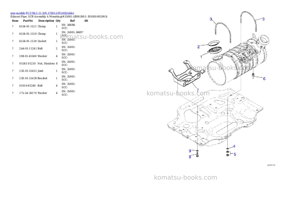 Komatsu PC170LC-11 S/N 37001-UP Parts catalog cover Page 10 Komatsu PC170LC-11 S/N 37001-UP Parts catalog cover Page 10