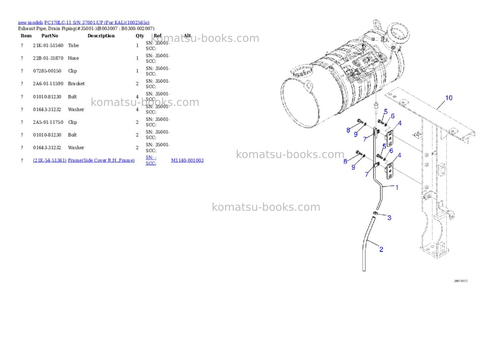 Komatsu PC170LC-11 S/N 37001-UP (For KAL) Parts catalog cover Page 10 Komatsu PC170LC-11 S/N 37001-UP (For KAL) Parts catalog cover Page 10