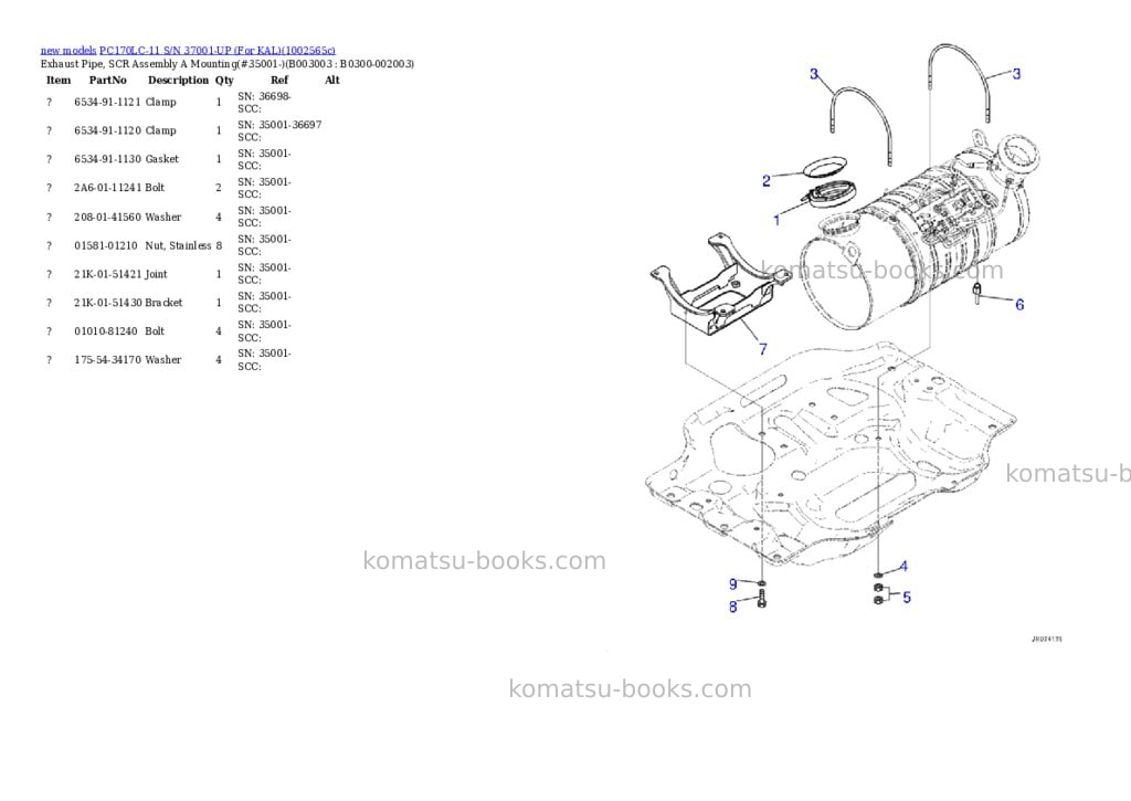 Komatsu PC170LC-11 S/N 37001-UP (For KAL) Parts catalog cover Page 6 Komatsu PC170LC-11 S/N 37001-UP (For KAL) Parts catalog cover Page 6