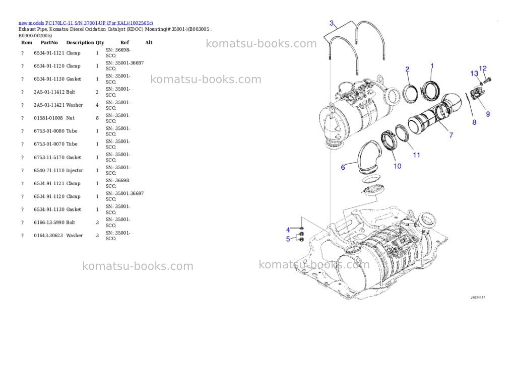 Komatsu PC170LC-11 S/N 37001-UP (For KAL) Parts catalog cover Page 8 Komatsu PC170LC-11 S/N 37001-UP (For KAL) Parts catalog cover Page 8