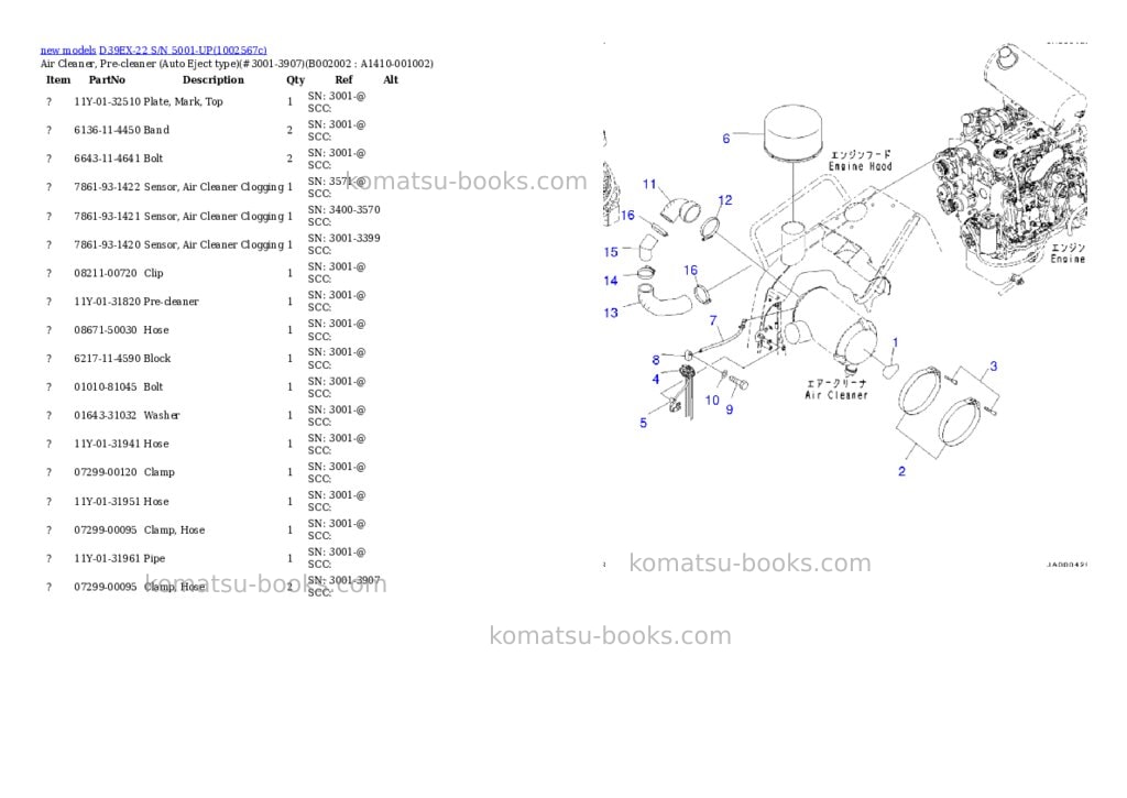 Komatsu D39EX-22 S/N 5001-UP Parts catalog cover Page 3 Komatsu D39EX-22 S/N 5001-UP Parts catalog cover Page 3