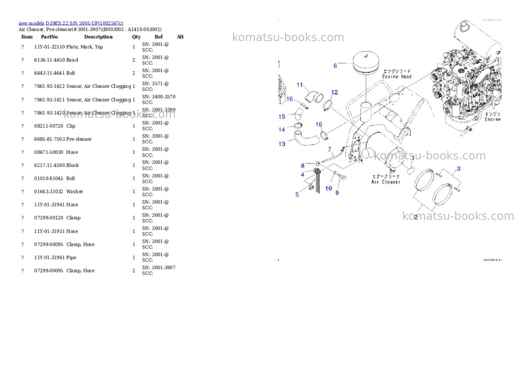 Komatsu D39EX-22 S/N 5001-UP Parts catalog cover Page 6 Komatsu D39EX-22 S/N 5001-UP Parts catalog cover Page 6