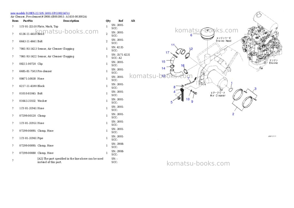 Komatsu D39EX-22 S/N 5001-UP Parts catalog cover Page 7 Komatsu D39EX-22 S/N 5001-UP Parts catalog cover Page 7