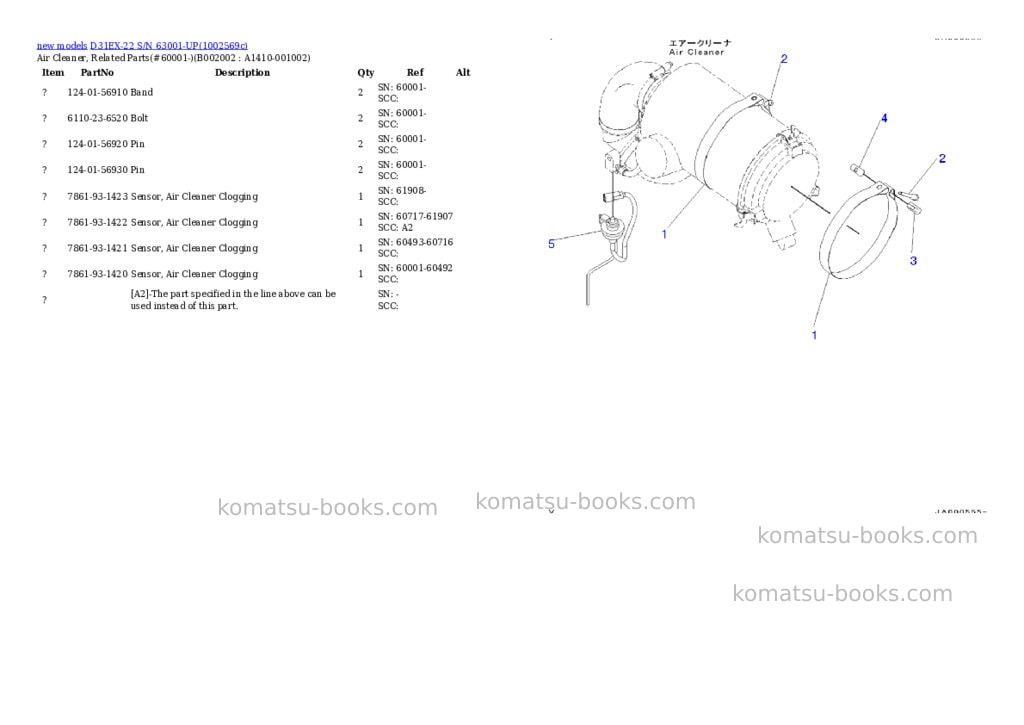 Komatsu D31EX-22 S/N 63001-UP Parts catalog cover Page 3