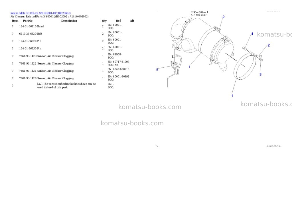 Komatsu D31EX-22 S/N 63001-UP Parts catalog cover Page 7