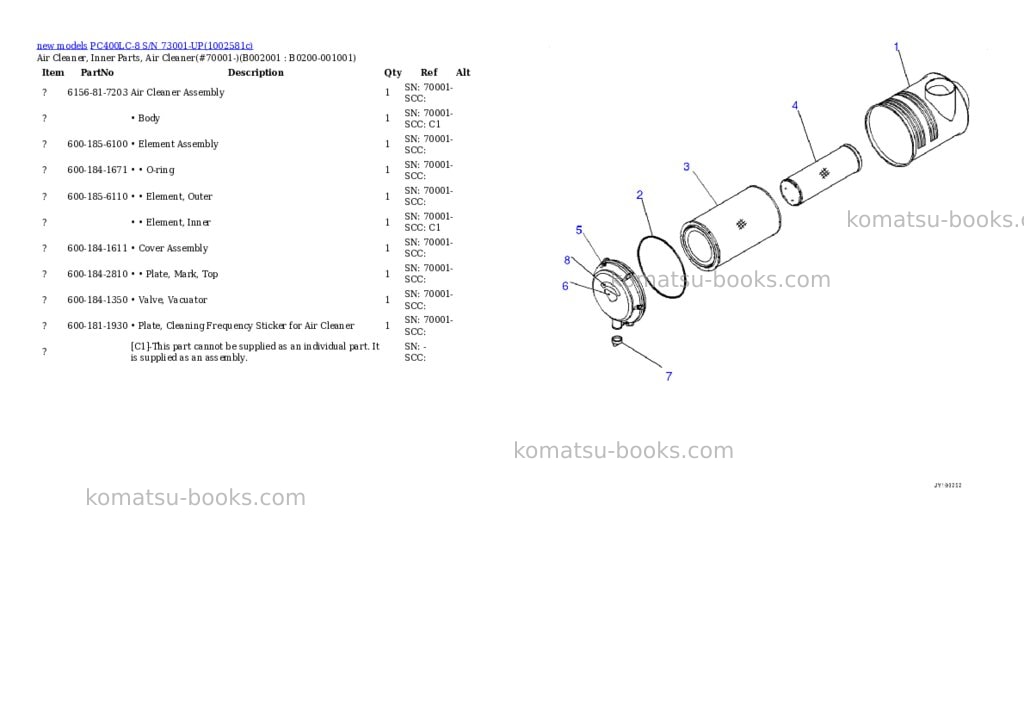 Komatsu PC400LC-8 S/N 73001-UP Parts catalog cover Page 2 Komatsu PC400LC-8 S/N 73001-UP Parts catalog cover Page 2