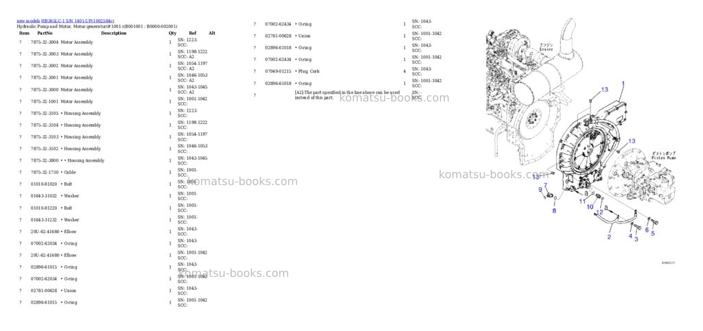 Komatsu HB365LC-1 S/N 1401-UP Parts catalog cover