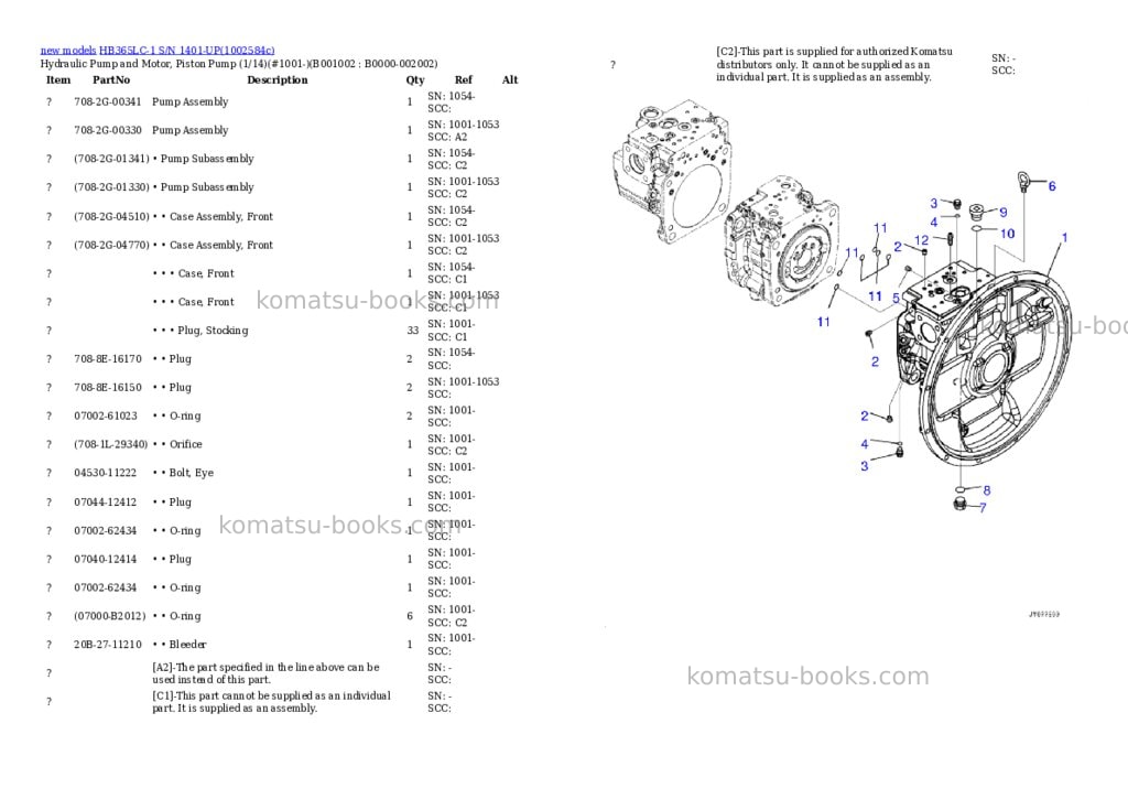 Komatsu HB365LC-1 S/N 1401-UP Parts catalog cover Page 2