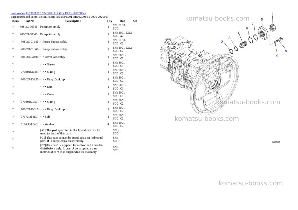 Komatsu HB365LC-3 S/N 5601-UP (For KAL) Parts catalog cover Page 10