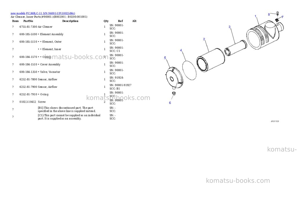 Komatsu PC360LC-11 S/N 94001-UP Parts catalog cover Page 4 Komatsu PC360LC-11 S/N 94001-UP Parts catalog cover Page 4