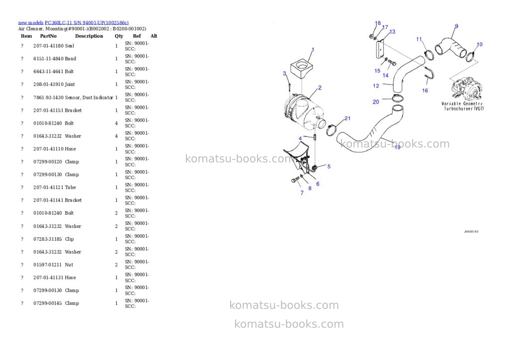 Komatsu PC360LC-11 S/N 94001-UP Parts catalog cover Page 5 Komatsu PC360LC-11 S/N 94001-UP Parts catalog cover Page 5