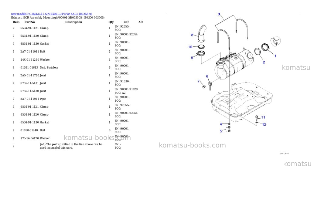 Komatsu PC360LC-11 S/N 94001-UP (For KAL) Parts catalog cover Page 10