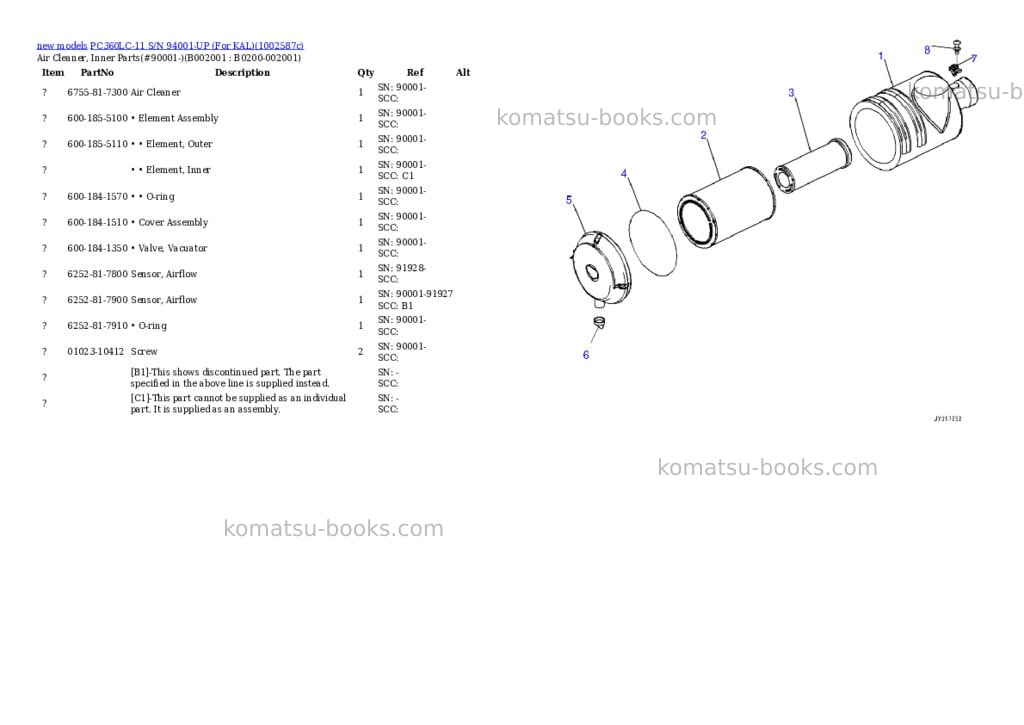 Komatsu PC360LC-11 S/N 94001-UP (For KAL) Parts catalog cover Page 4