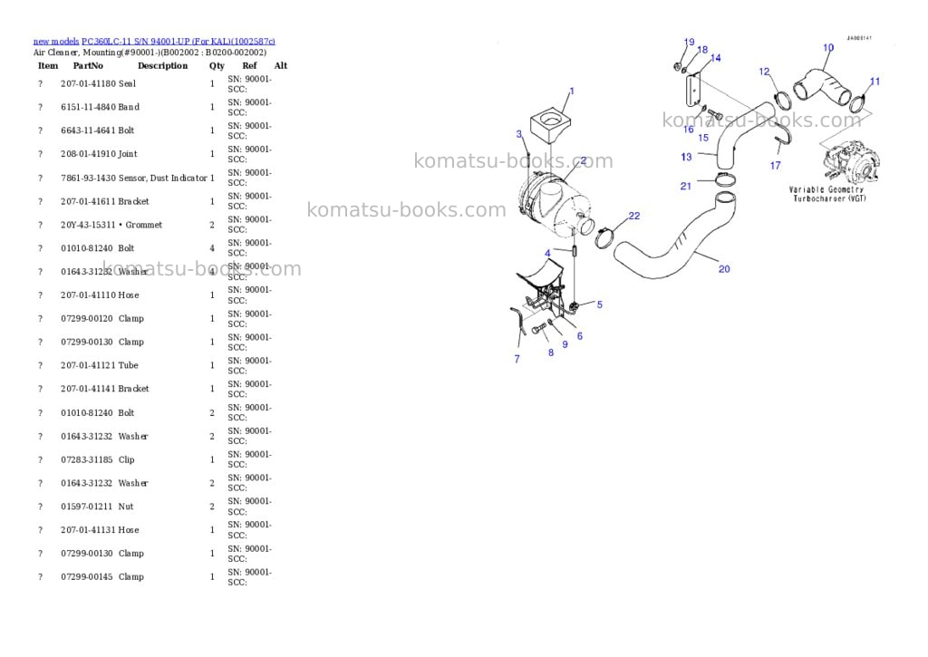 Komatsu PC360LC-11 S/N 94001-UP (For KAL) Parts catalog cover Page 5