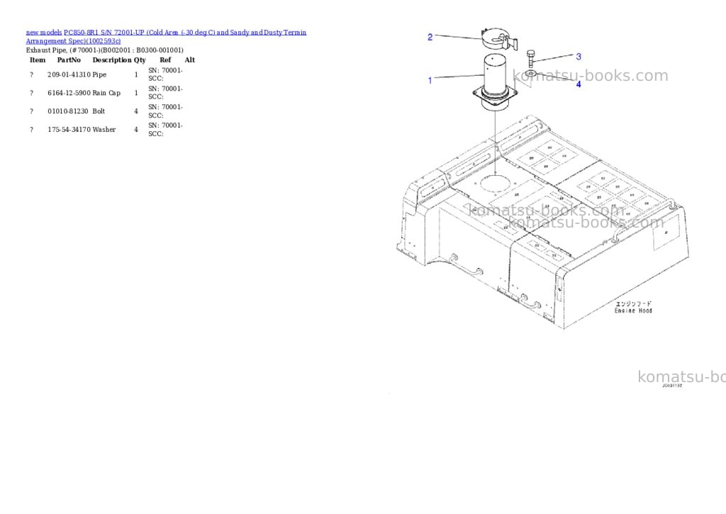 Komatsu PC850-8R1 S/N 72001-UP (Cold Area (-30 deg C) and Sandy and Dusty Terrain Arrangement Spec) Parts catalog cover Page 6 Komatsu PC850-8R1 S/N 72001-UP (Cold Area (-30 deg C) and Sandy and Dusty Terrain Arrangement Spec) Parts catalog cover Page 6