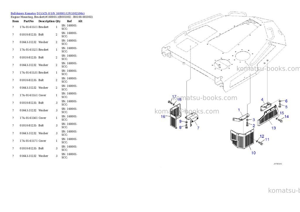 Komatsu D155CX-8 S/N 160001-UP Parts catalog cover Page 2 Komatsu D155CX-8 S/N 160001-UP Parts catalog cover Page 2