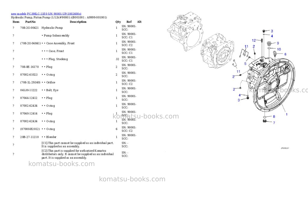 Komatsu PC390LC-11E0 S/N 90001-UP Parts catalog cover Komatsu PC390LC-11E0 S/N 90001-UP Parts catalog cover