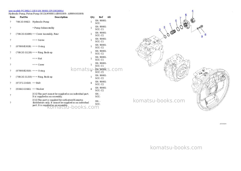 Komatsu PC390LC-11E0 S/N 90001-UP Parts catalog cover Page 9 Komatsu PC390LC-11E0 S/N 90001-UP Parts catalog cover Page 9