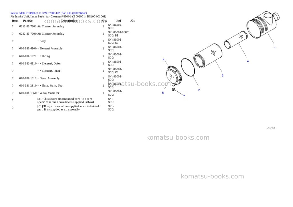 Komatsu PC490LC-11 S/N 87001-UP (For KAL) Parts catalog cover Page 2