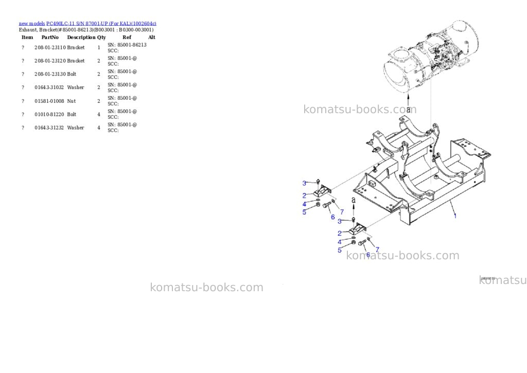 Komatsu PC490LC-11 S/N 87001-UP (For KAL) Parts catalog cover Page 6