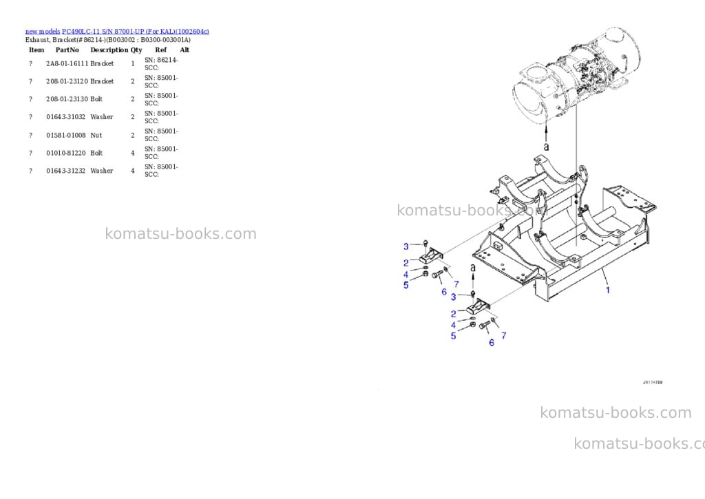Komatsu PC490LC-11 S/N 87001-UP (For KAL) Parts catalog cover Page 7