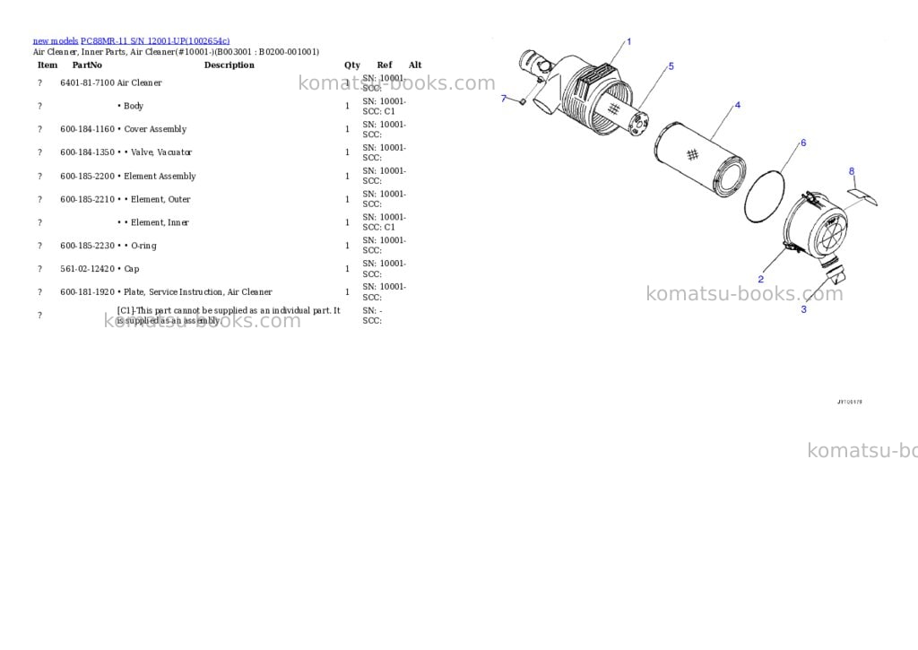 Komatsu PC88MR-11 S/N 12001-UP Parts catalog cover Page 3 Komatsu PC88MR-11 S/N 12001-UP Parts catalog cover Page 3