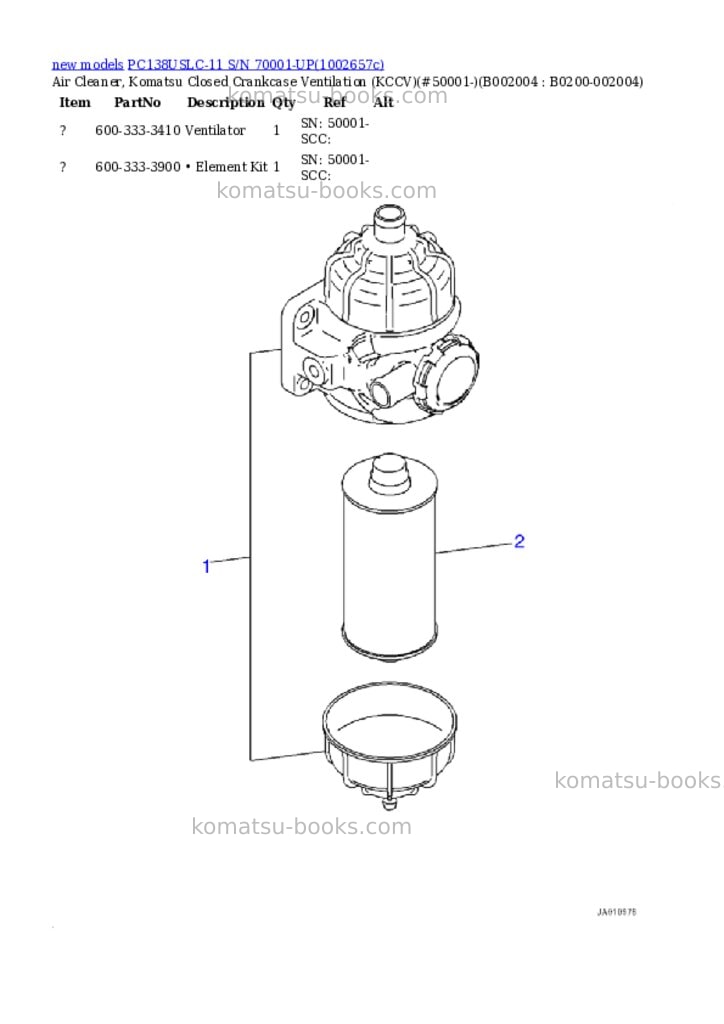 Komatsu PC138USLC-11 S/N 70001-UP Parts catalog cover Page 10 Komatsu PC138USLC-11 S/N 70001-UP Parts catalog cover Page 10