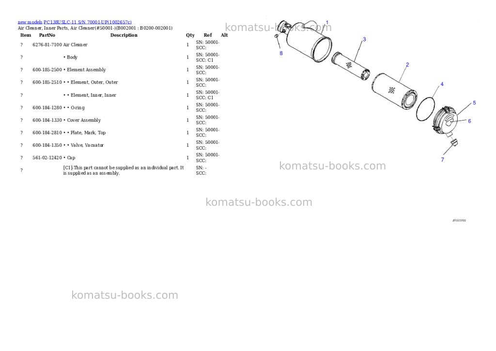 Komatsu PC138USLC-11 S/N 70001-UP Parts catalog cover Page 7 Komatsu PC138USLC-11 S/N 70001-UP Parts catalog cover Page 7
