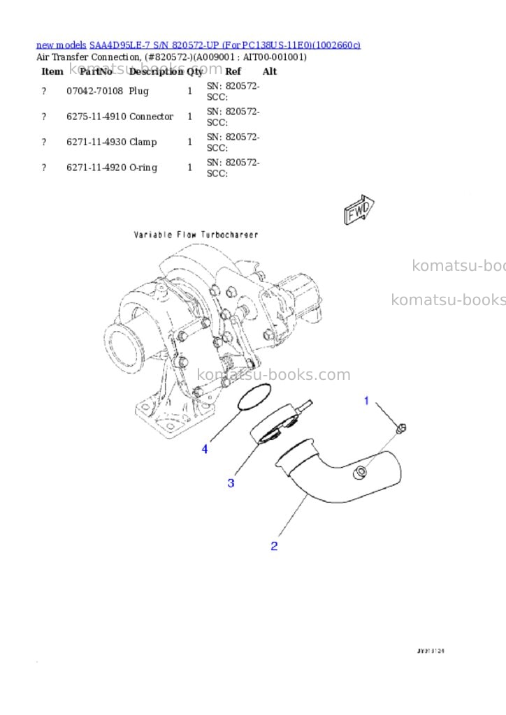 Komatsu SAA4D95LE-7 S/N 820572-UP (For PC138US-11E0) Parts catalog cover Page 10