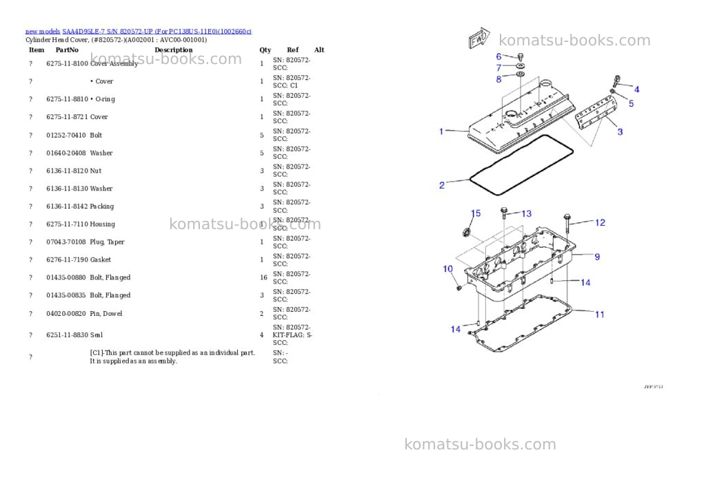 Komatsu SAA4D95LE-7 S/N 820572-UP (For PC138US-11E0) Parts catalog cover Page 2