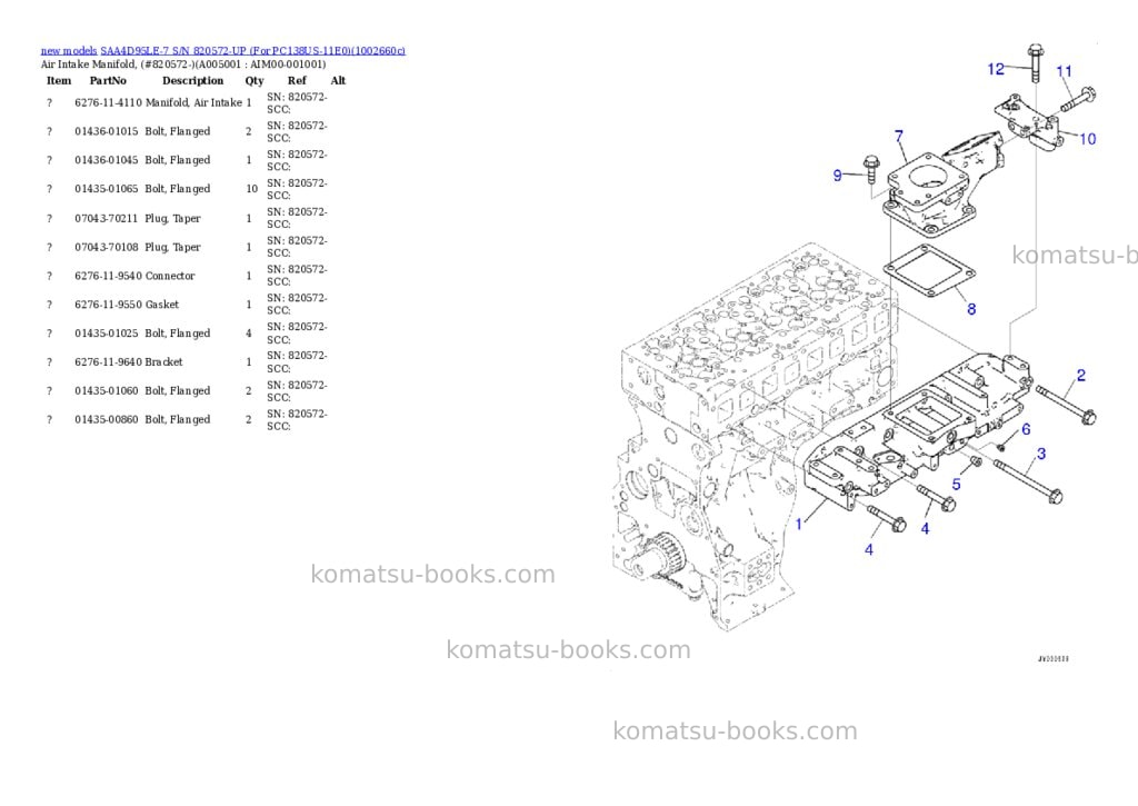 Komatsu SAA4D95LE-7 S/N 820572-UP (For PC138US-11E0) Parts catalog cover Page 6