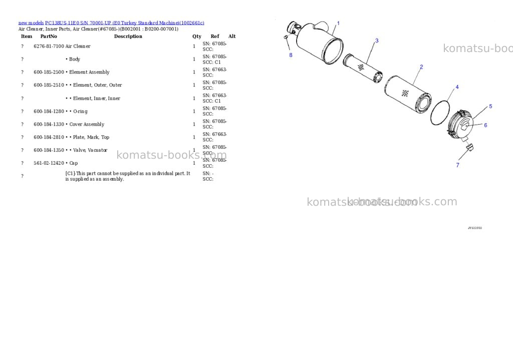 Komatsu PC138US-11E0 S/N 70001-UP (E0 Turkey Standard Machine) Parts catalog cover Page 6 Komatsu PC138US-11E0 S/N 70001-UP (E0 Turkey Standard Machine) Parts catalog cover Page 6