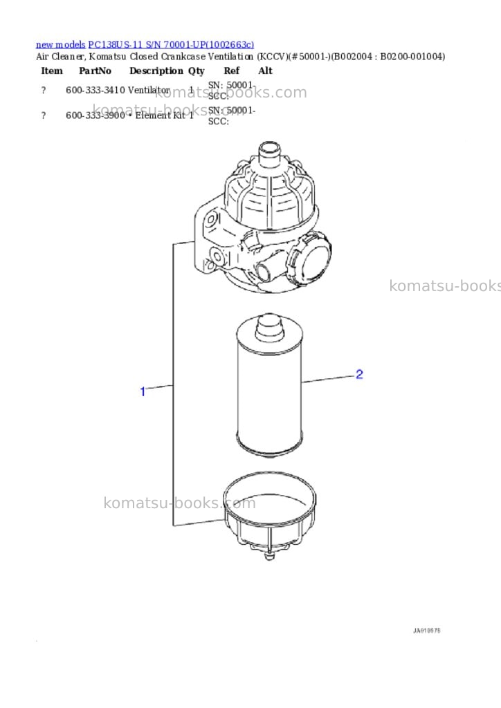Komatsu PC138US-11 S/N 70001-UP Parts catalog cover Page 10
