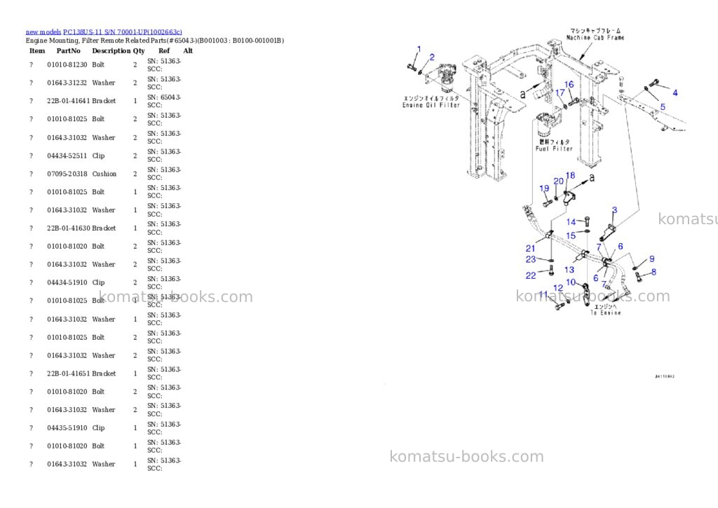 Komatsu PC138US-11 S/N 70001-UP Parts catalog cover Page 3