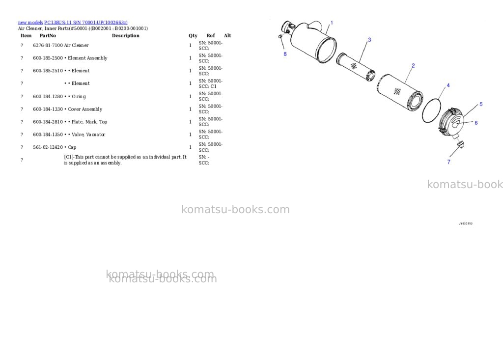 Komatsu PC138US-11 S/N 70001-UP Parts catalog cover Page 7